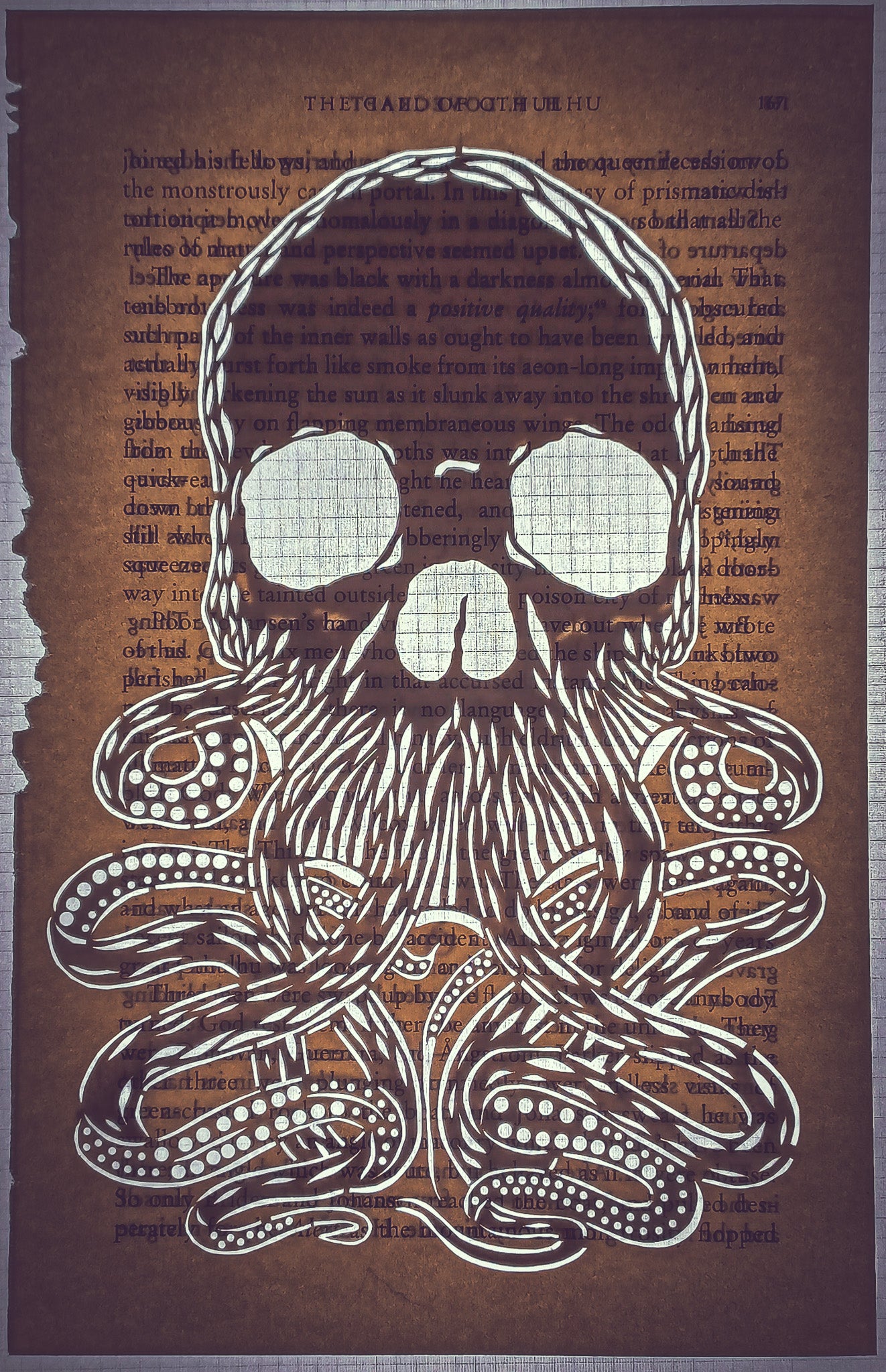 The Call of Cthulhu// "Kraken Skull 167" Original Paper Cut