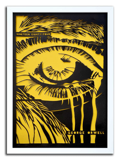 1984// "Eye of Julia"  Framed Papercut Black on Yellow