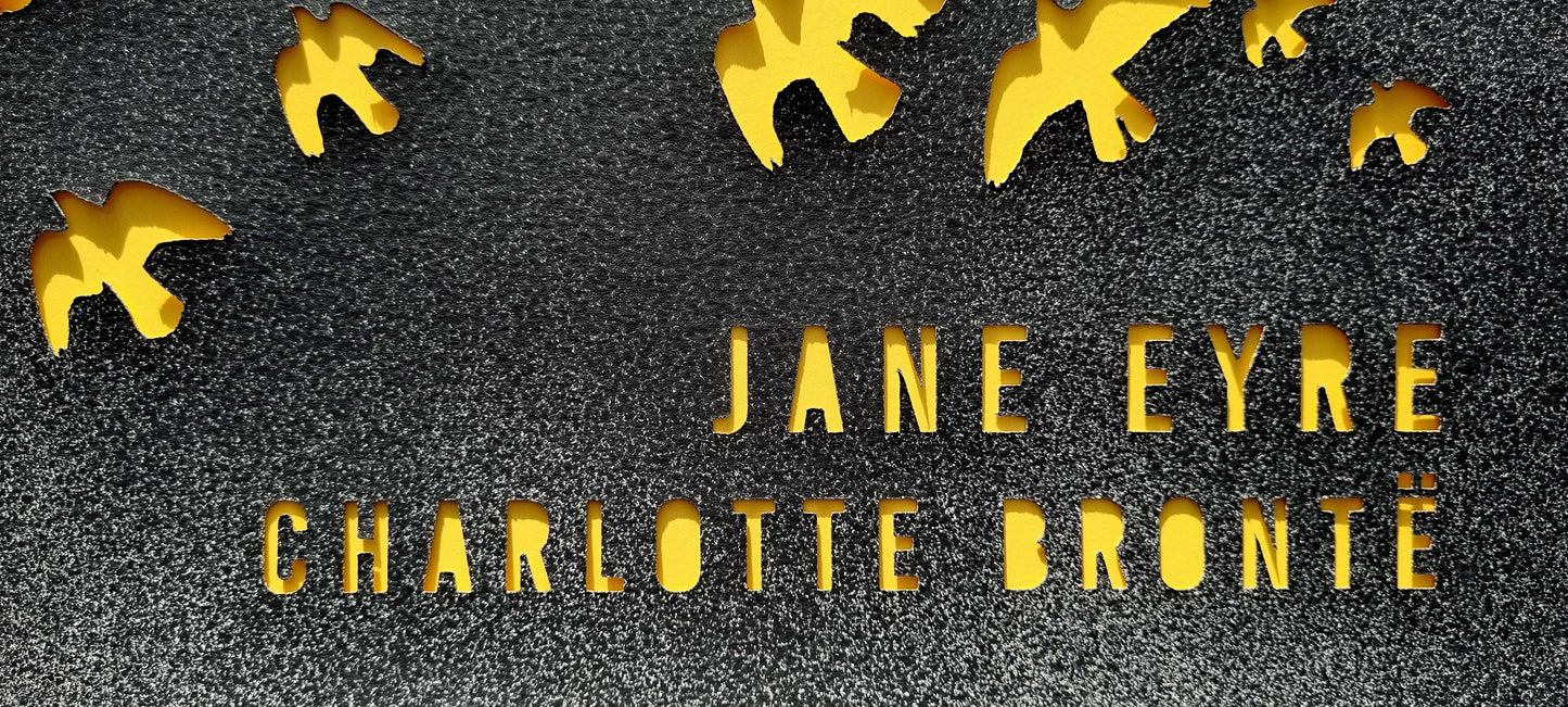 Jane Eyre// "Free Birds"  Framed Floating Papercut Black on Yellow