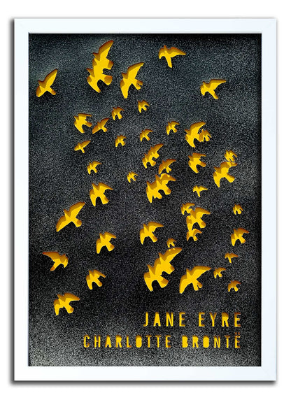 Jane Eyre// "Free Birds"  Framed Floating Papercut Black on Yellow