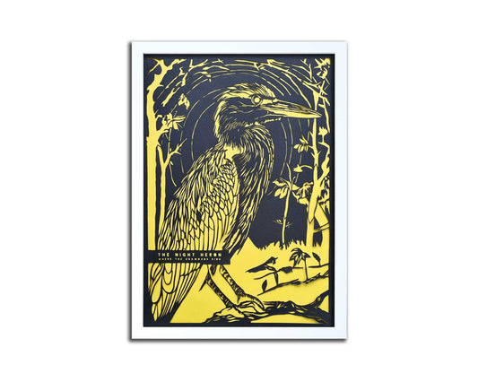 Where The Crawdads Sing// "Night Heron" Papercut Black on Yellow