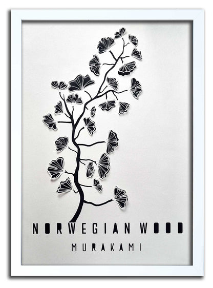 Norwegian Wood// "Gingko Tree" Papercut White on Black Laser Cut