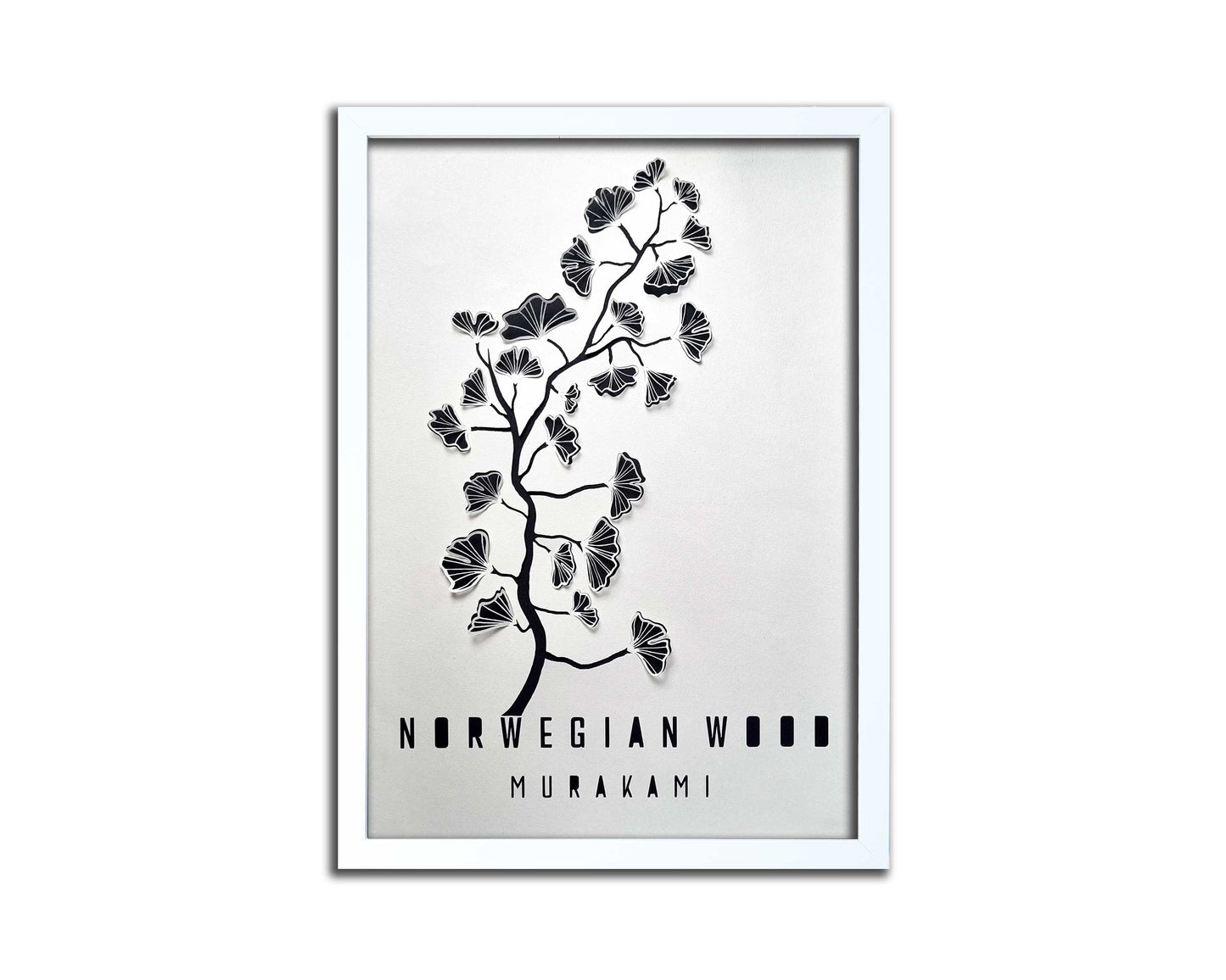 Norwegian Wood// "Gingko Tree" Papercut White on Black Laser Cut