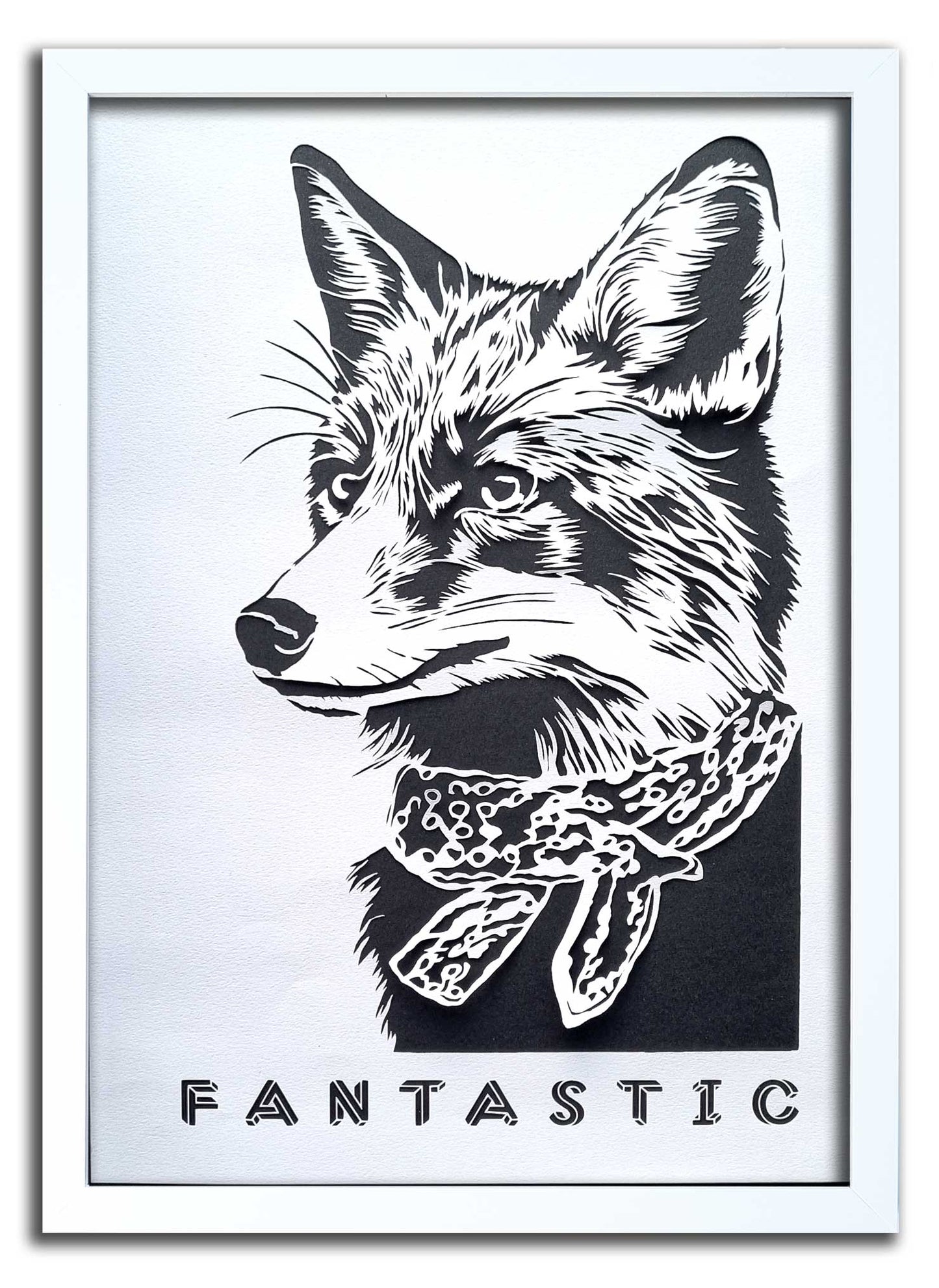 Fantastic Mr Fox// "Fantastic" Papercut White on Black Laser Cut