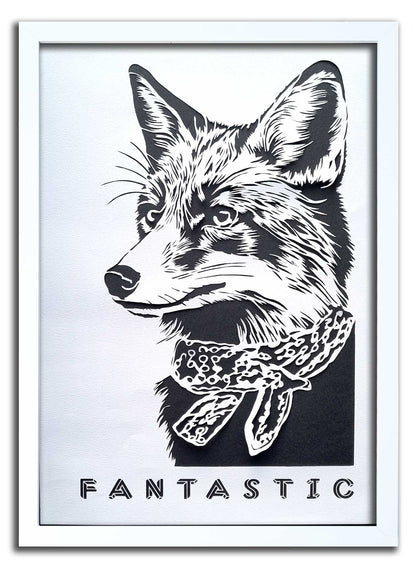 Fantastic Mr Fox// "Fantastic" Papercut White on Black Laser Cut