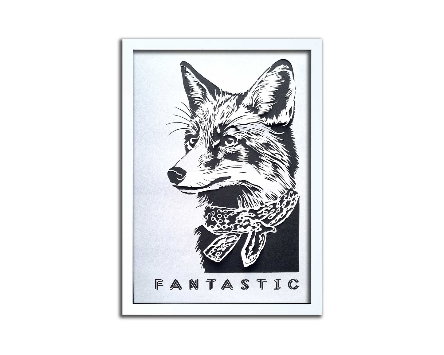 Fantastic Mr Fox// "Fantastic" Papercut White on Black Laser Cut