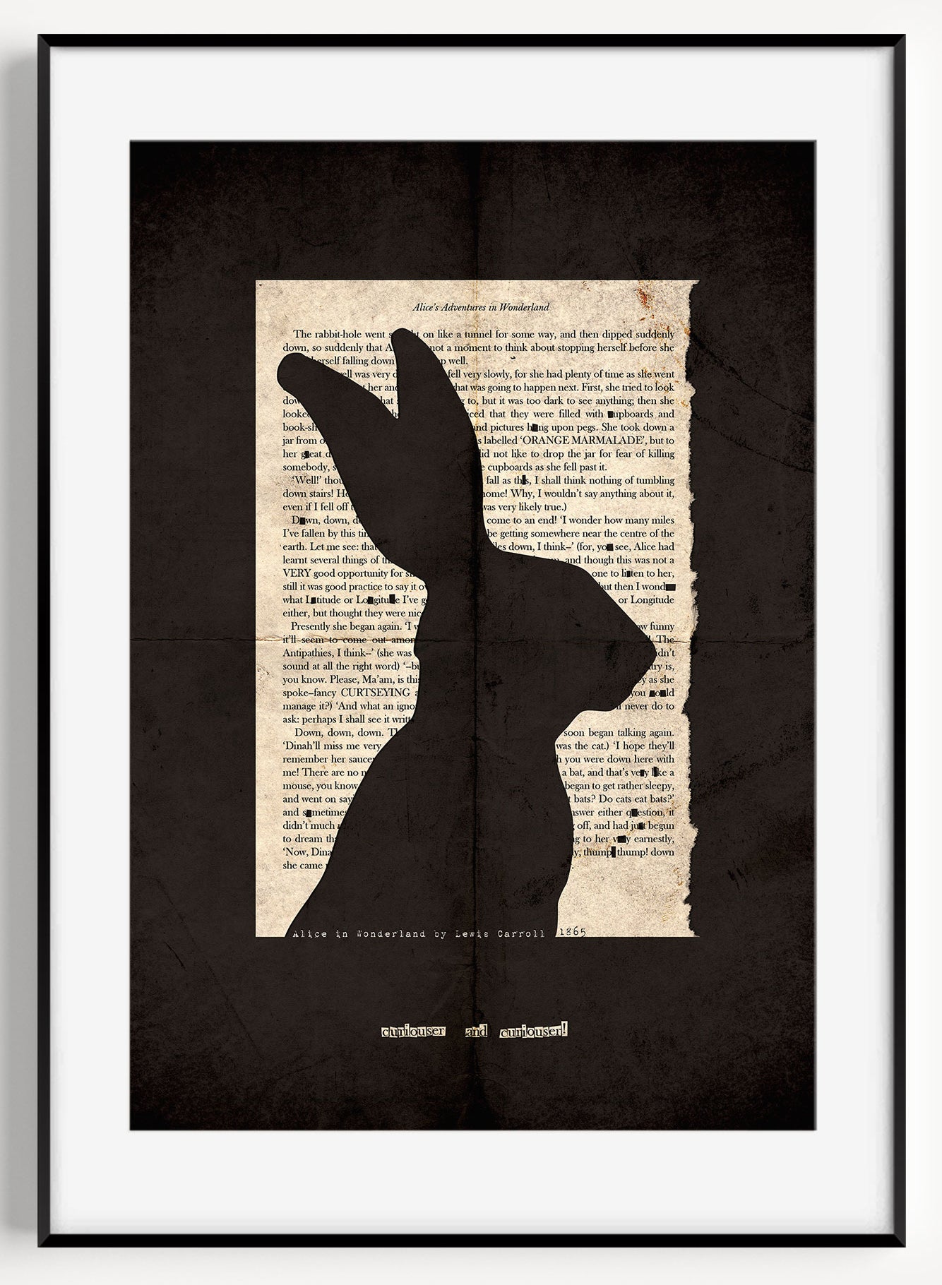 Alice in Wonderland "Hare" Grunge BLACK Custom Print