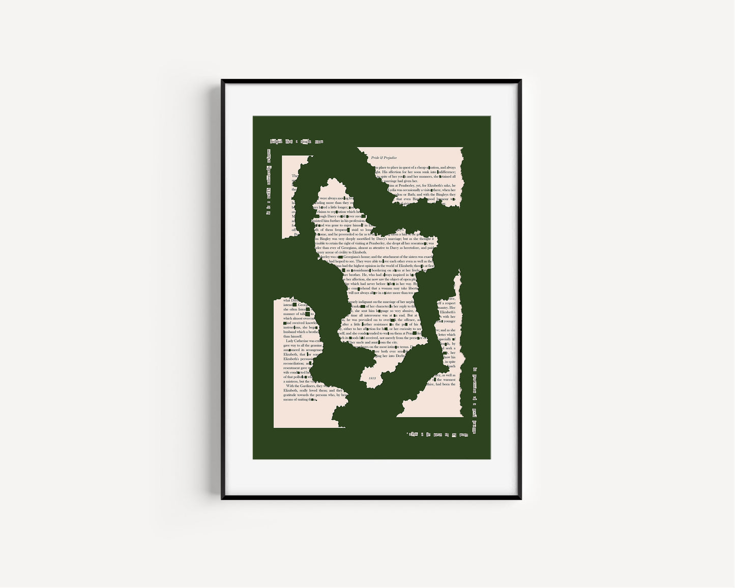 Pride and Prejudice Derbyshire Map in Dark Green