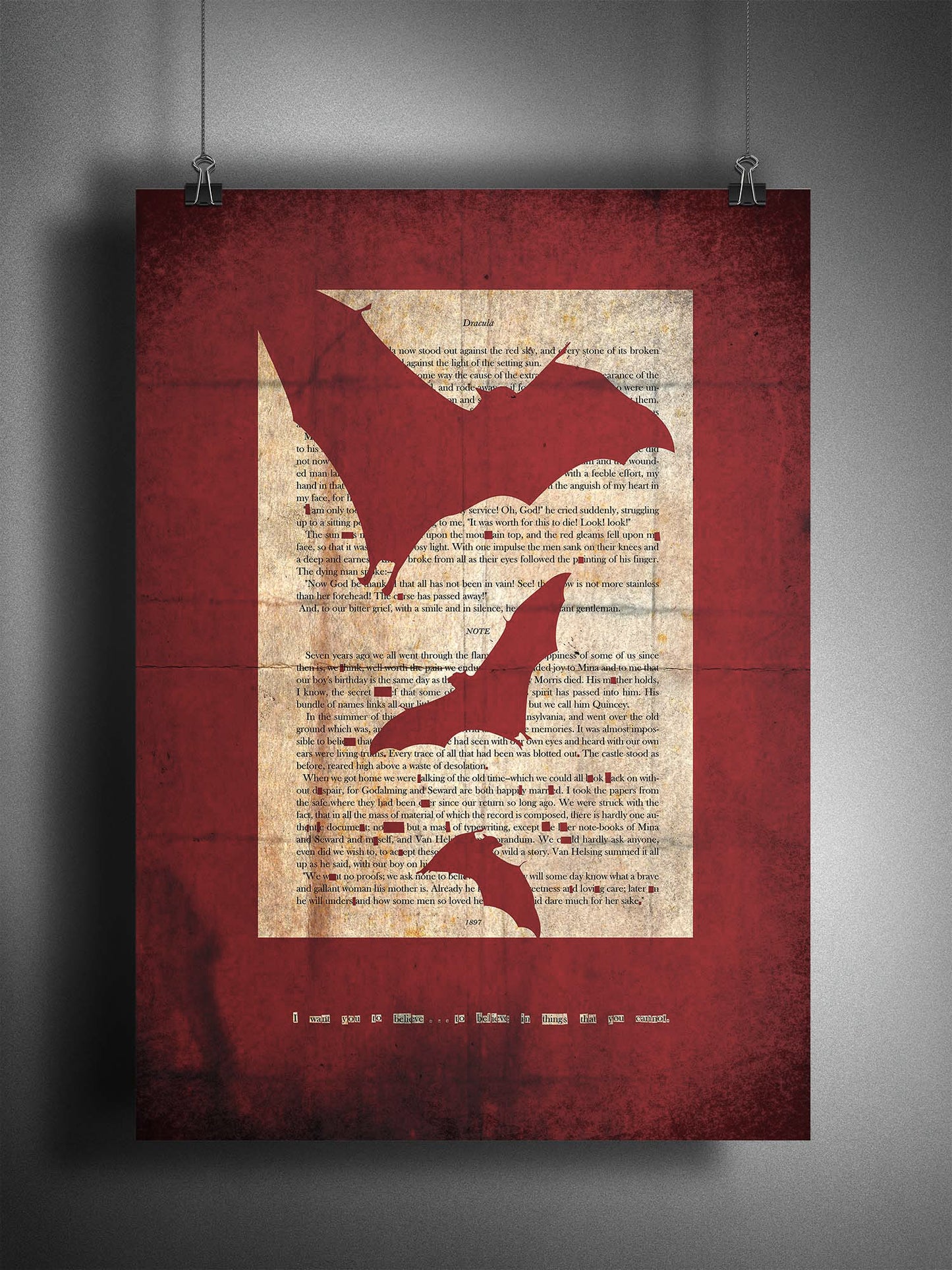 Dracula "You Wouldn't Understand" 3 Bats Red Print // Faded Grunge Edition