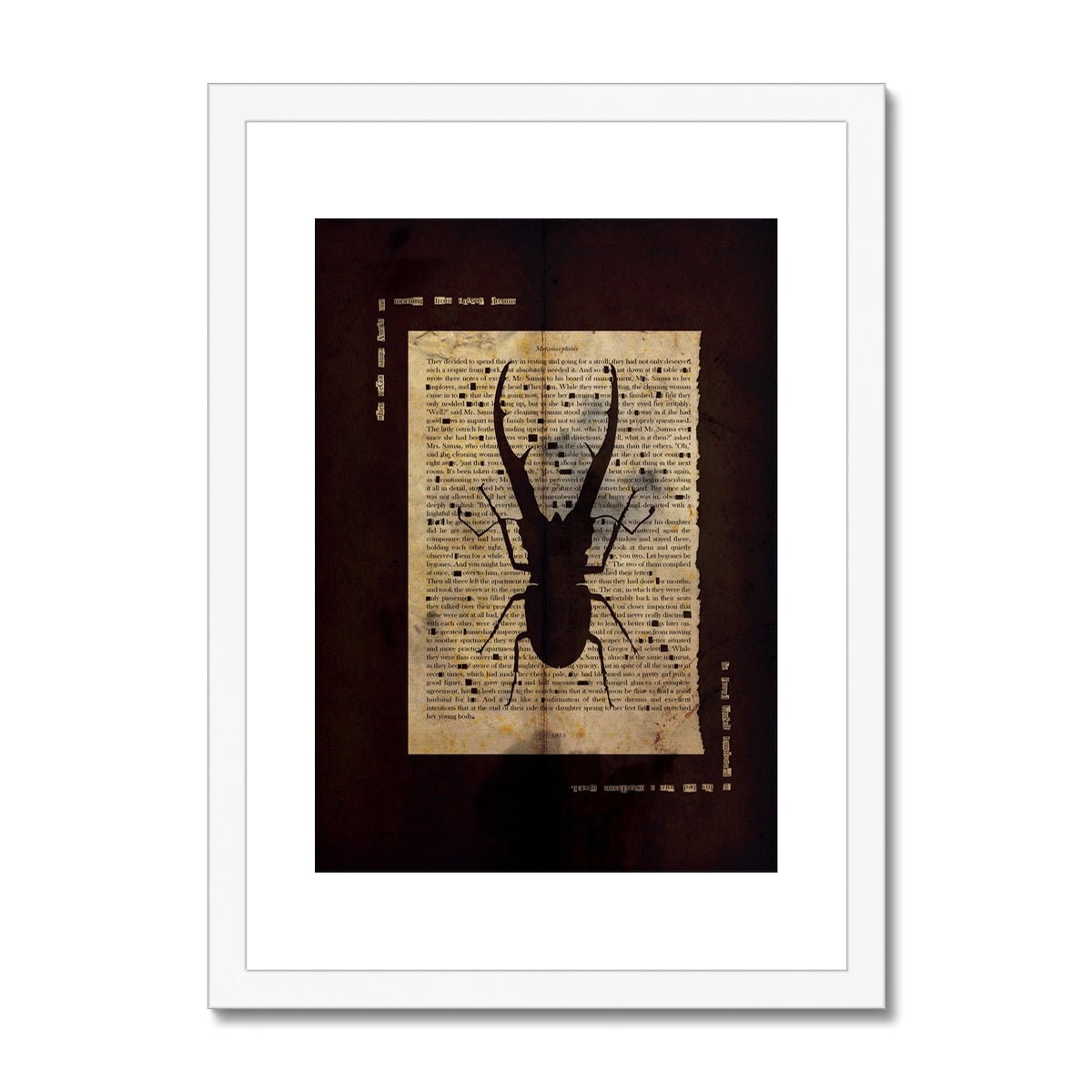 Metamorphosis Stag Beetle Black Grunge Framed & Mounted Print - James Voce // artist