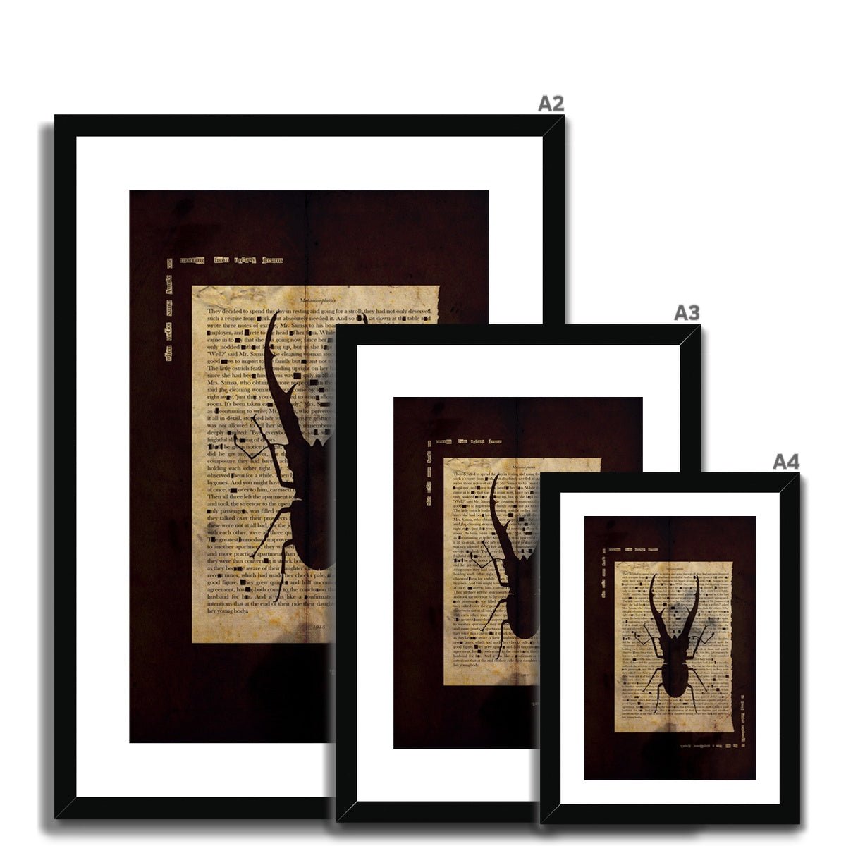 Metamorphosis Stag Beetle Black Grunge Framed & Mounted Print - James Voce // artist