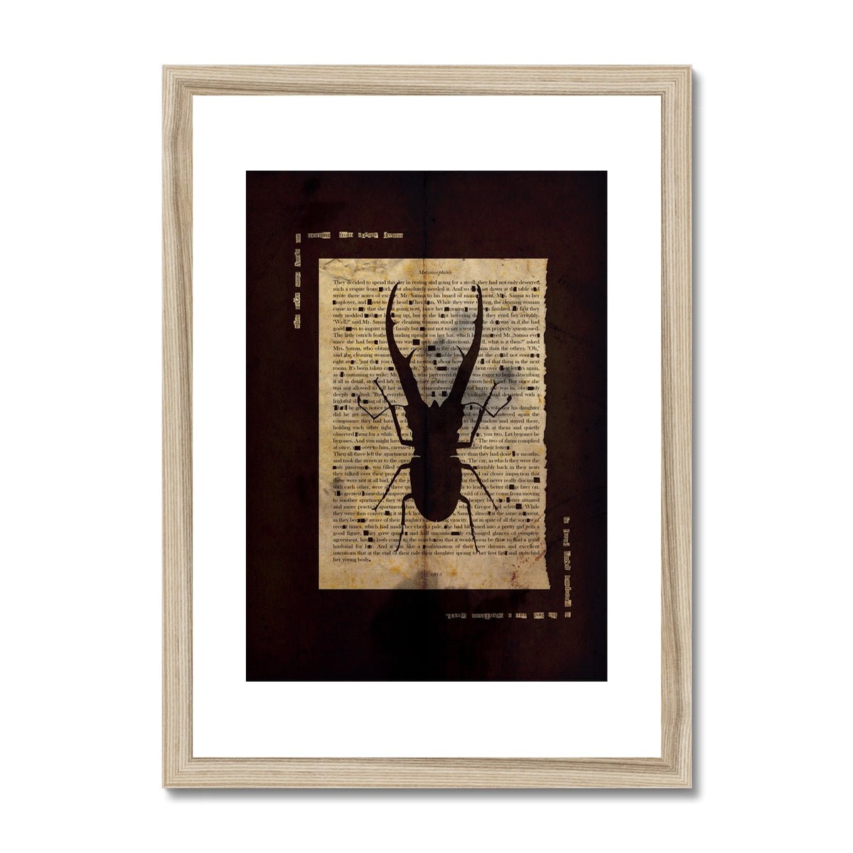 Metamorphosis Stag Beetle Black Grunge Framed & Mounted Print - James Voce // artist