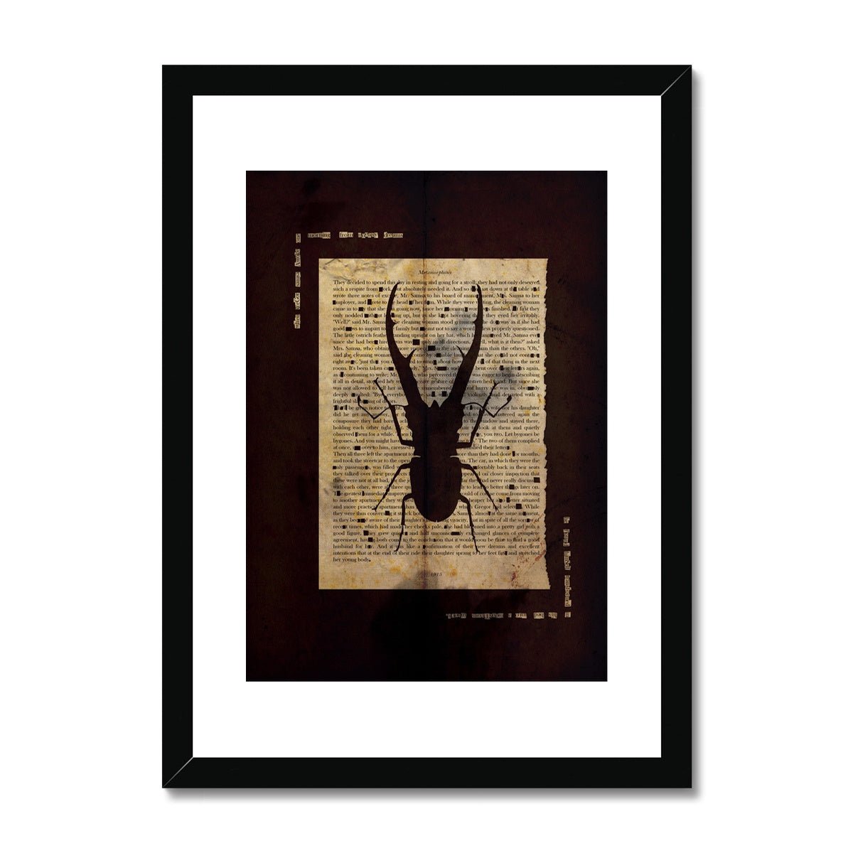 Metamorphosis Stag Beetle Black Grunge Framed & Mounted Print - James Voce // artist