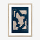 Pride and Prejudice Derbyshire Map in NAVY BLUE Framed & Mounted Print - James Voce // artist